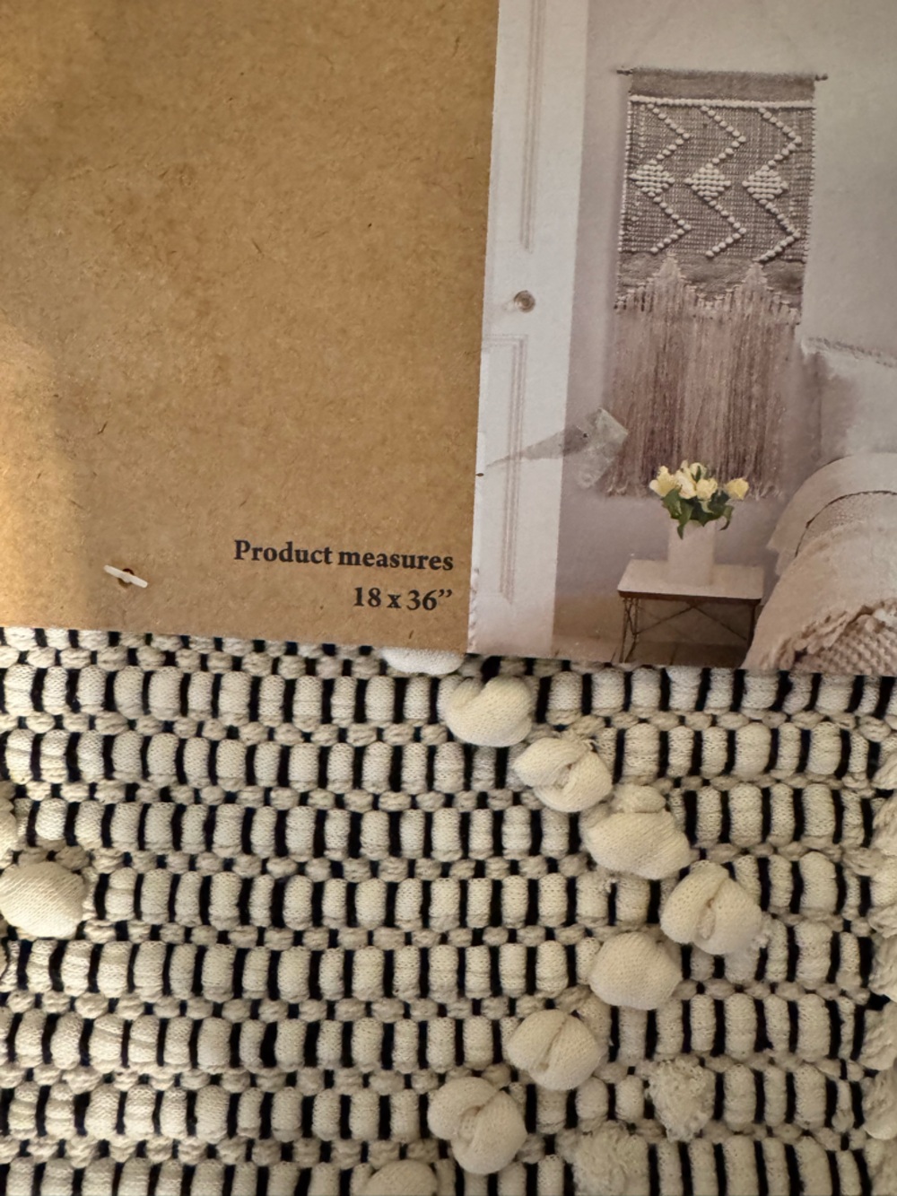 Habitat Cream and Black Macramé Wall Décor with Geometric Pattern-NWT-18x36 inch - Picture 6 of 6